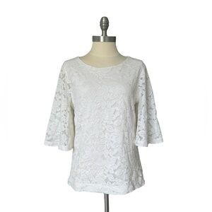 Banana Republic Woman’s Lace White Blouse 3/4 Bell Sleeve Size Small
